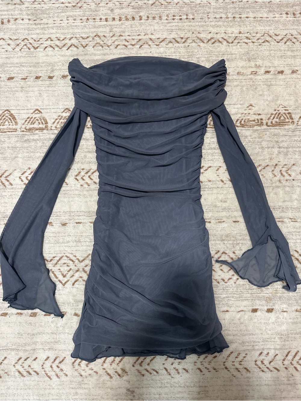 Edikted Off-Shoulder Slate Blue Ruched Dress